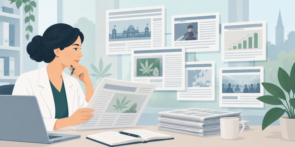 Apothekerin liest Presseberichte zur Medizinalcannabis-Versorgung